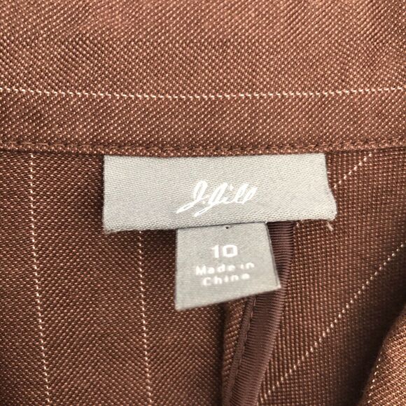 J Jill Pin Striped Skirt/12 Jacket/10 Suit Set Linen Blend Havana Brown Workwear - Picture 3 of 16